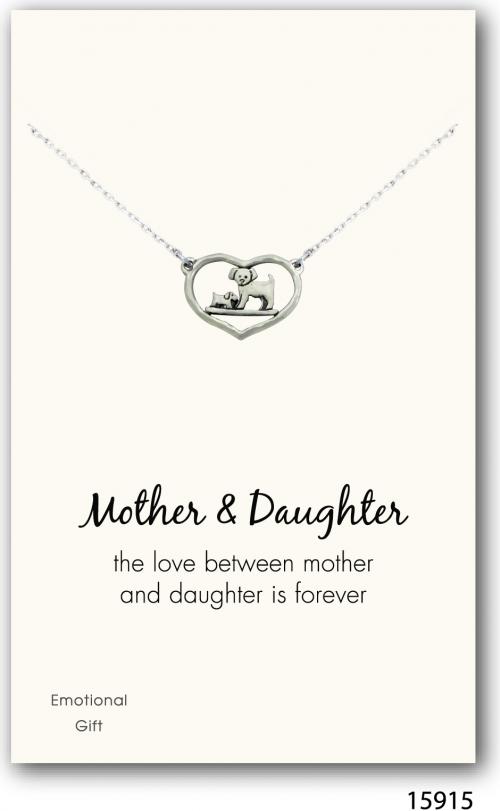 Two dogs mother daughter silver pendant